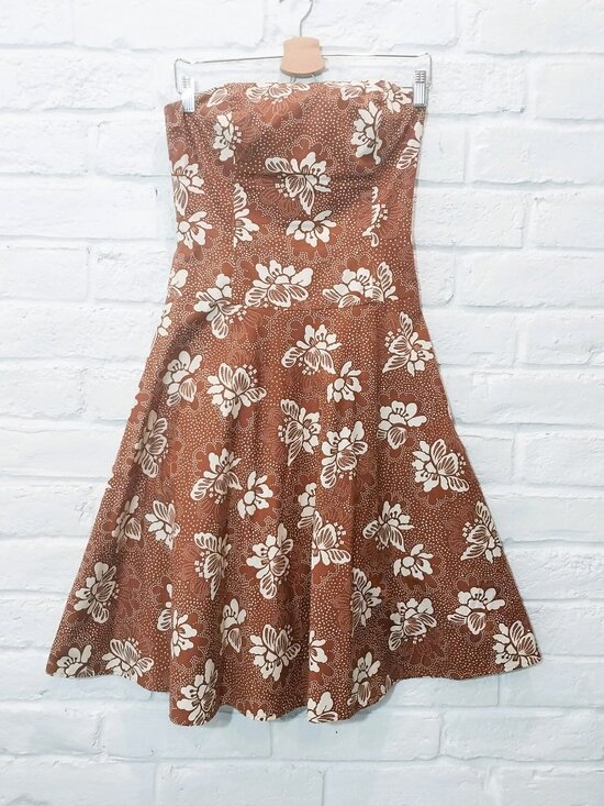 Tabitha Dresses & Skirts - TABITHA Anthropologie Strapless Dress 6 S Brown Floral Fit Flare Cotton Lined